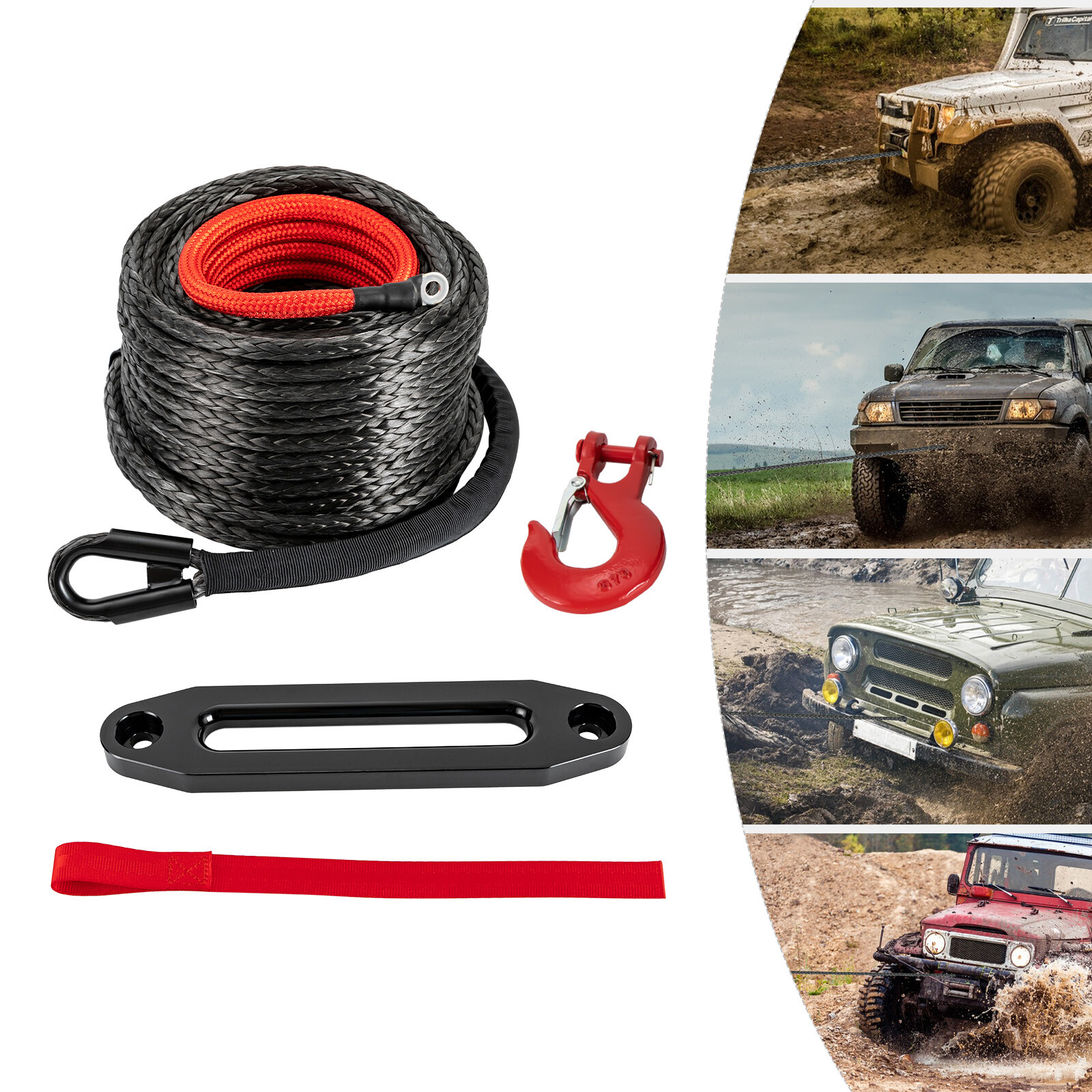 3/8″x100ft Synthetic Winch Rope 23809lbs Recovery Cable Winch Line for Truck SUV