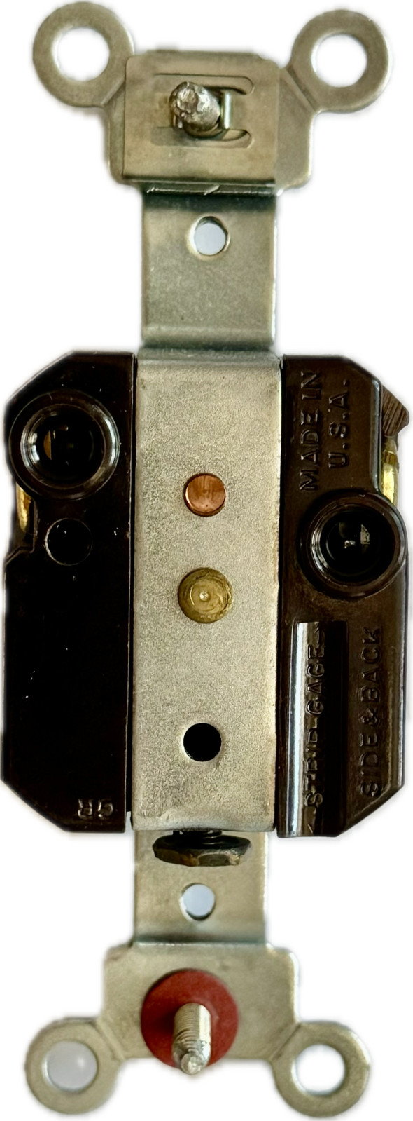 Hubbell 5461 2-Pole 3-Wire 20A 250V AC/DC Electrical Outlet Back and Side Wiring