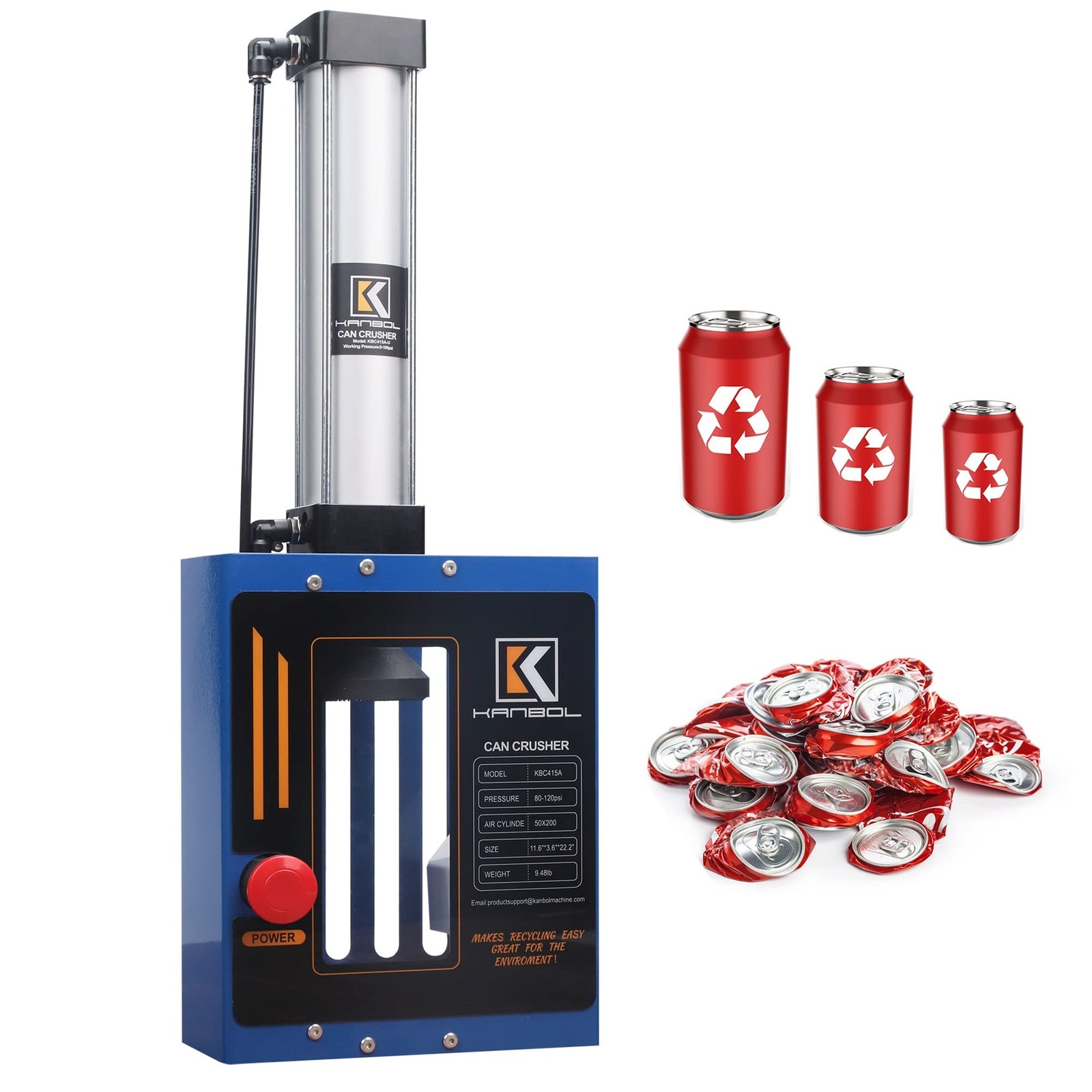 Pneumatic Can Crusher, Fully Enclosed Air Powered Aluminum Can Crusher with B…