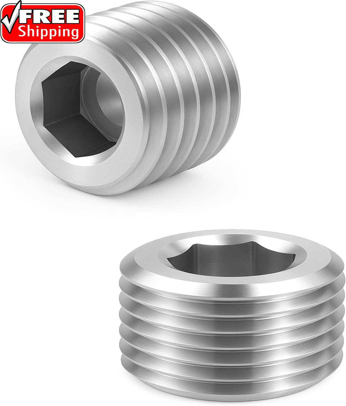 5 PCS 3/8″ NPT Male Pipe Plug Stainless Steel Pipe Plug Fitting Set Hex Counter