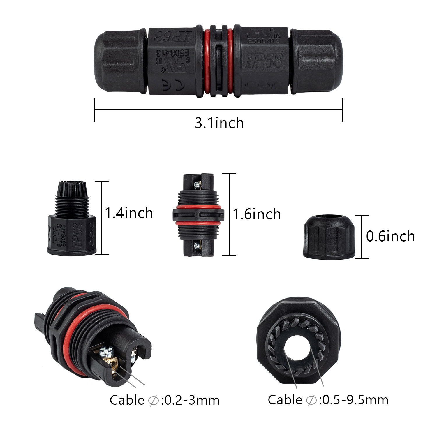 3PK Junction Box Waterproof IP68 Electric Cable Wire Plug Connector Protection