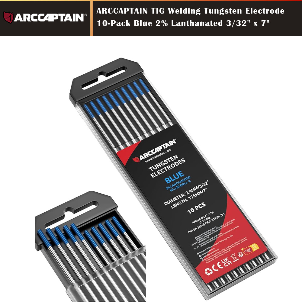 ARCCAPTAIN TIG Welding Tungsten Electrode 10-Pack Blue 2% Lanthanated 3/32″ x 7″