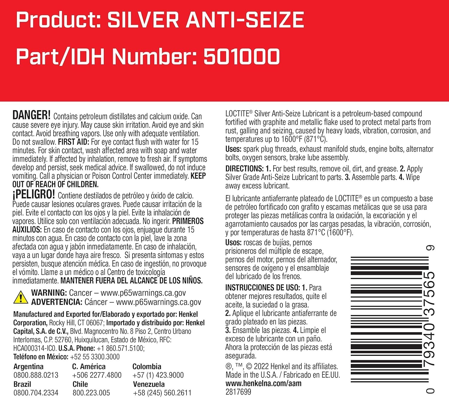 LOCTITE 501000 Silver Anti-Seize Lubricant for Automotive | 8 oz Bottle w/ Brush