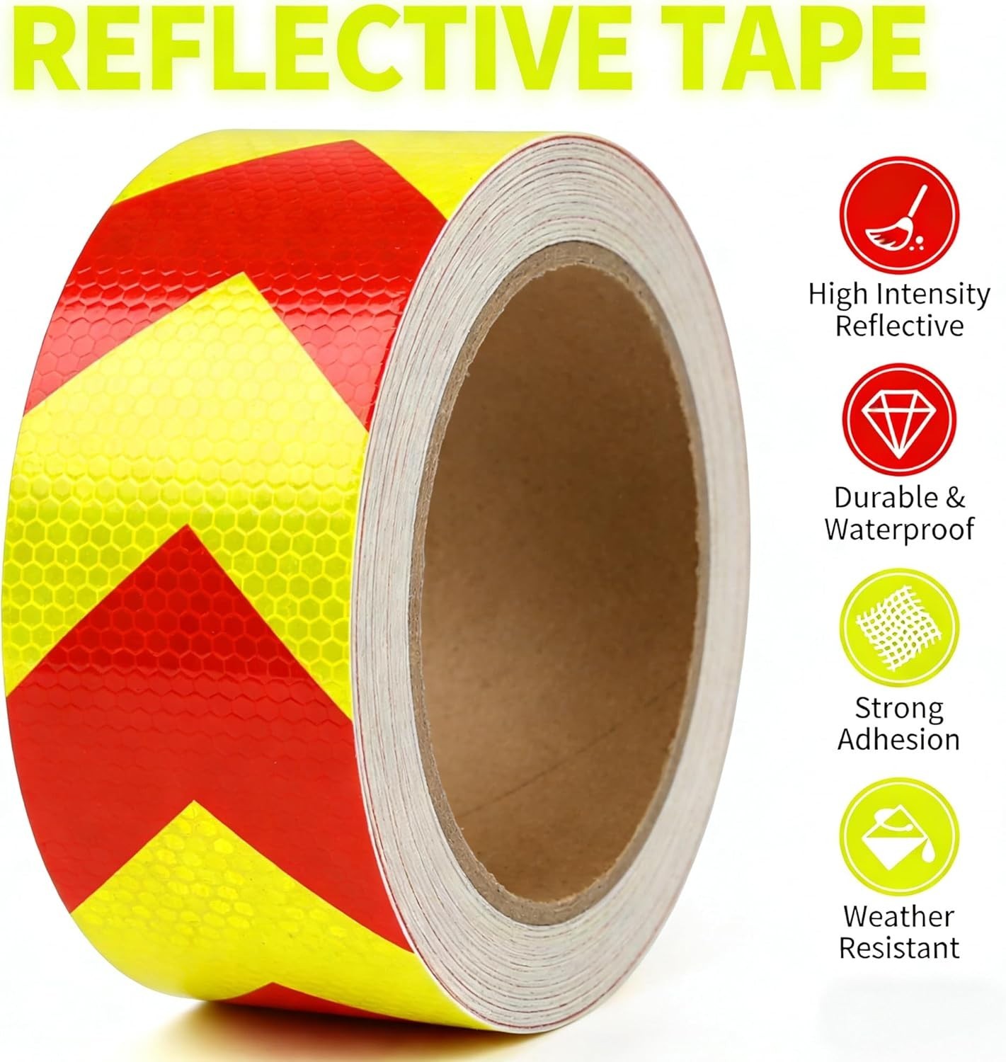 2 Inch x 30 Feet Red Yellow Reflective Safety Tape for Trucks Trailers Vehicles
