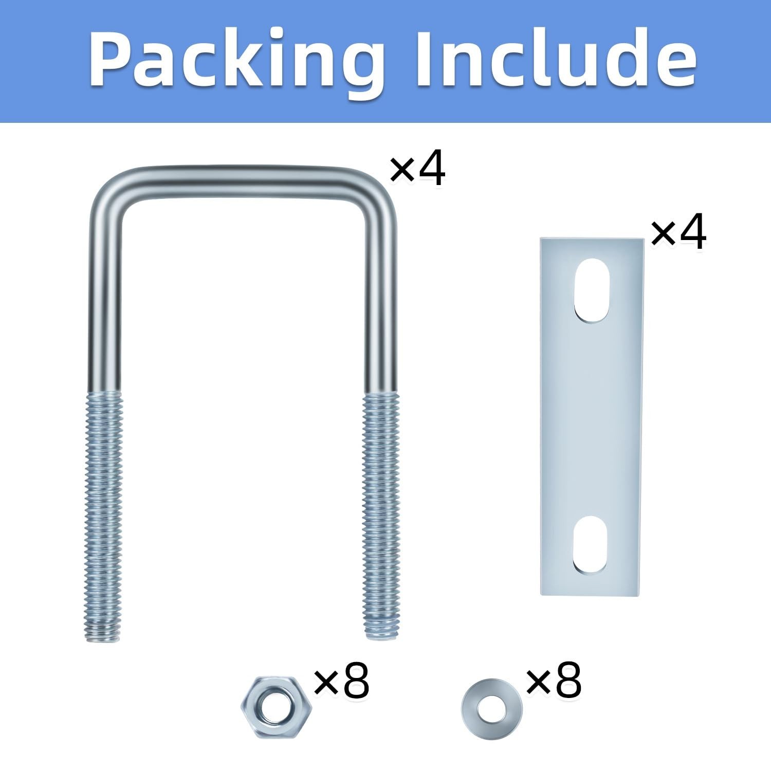 Mellewell 4 Sets M8 Square U Bolts, U Bolts 25mm (1″) Width 90mm (3.54″) Leng…