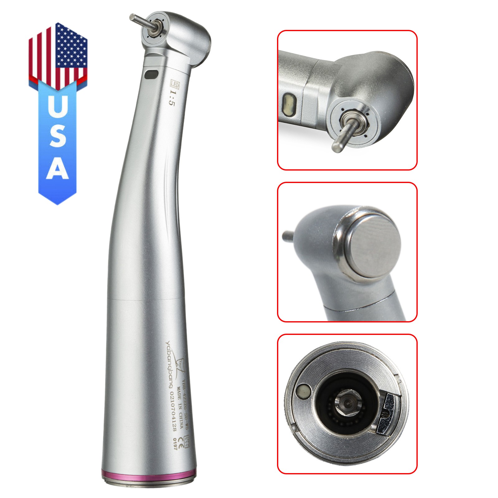 Dental 1:5 Electric (LED) Contra Angle Handpiece /High Speed with 4Holes Coupler