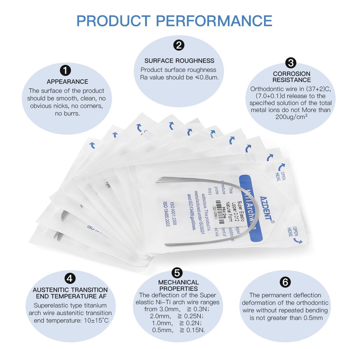 AZDENT Dental Orthodontic Niti Arch Wire Round Nature Form 10pcs/pack