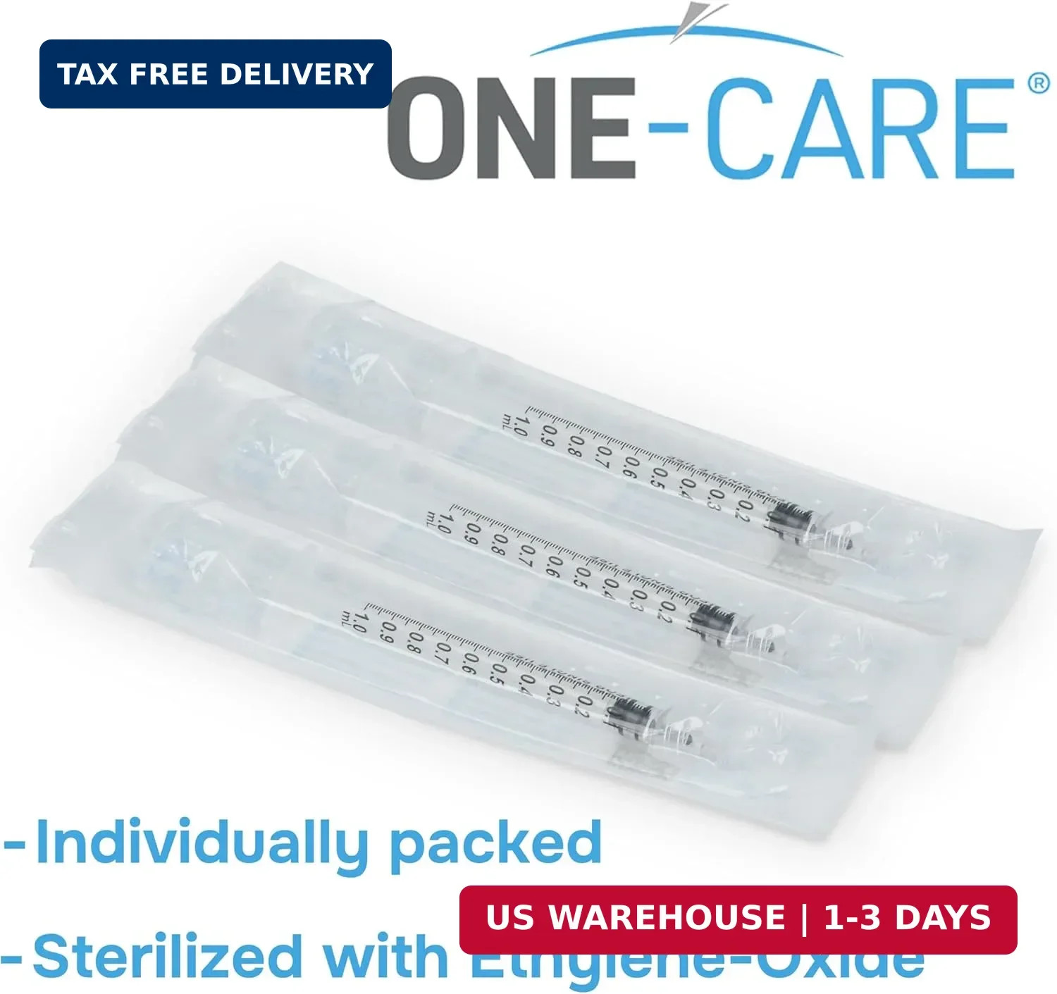 ONE-CARE 1ml (1cc) Luer Lock Syringe, box of 100 pcs Individually Packed | High-
