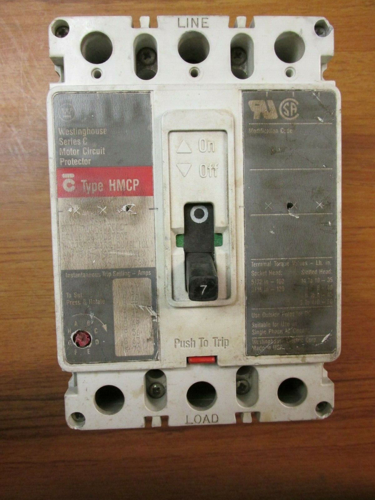 WESTINGHOUSE MOTOR CIRCUIT PROTECTOR 3 POLE 7 AMP HMCP007C0C… VA-135