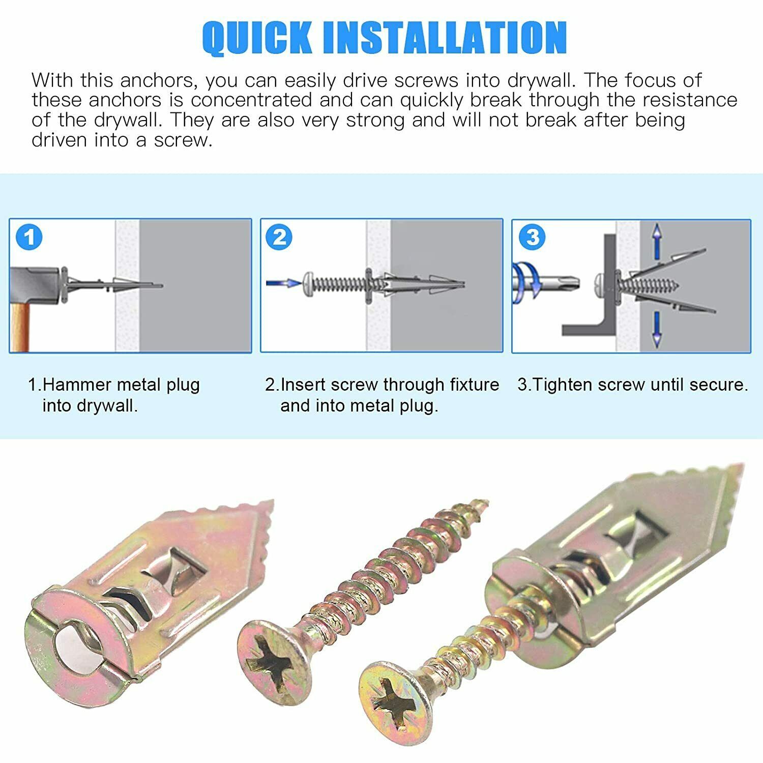 50x Drywall Self Drilling Anchors Screws Wall Anchor Expansion Hooks Heavy Duty