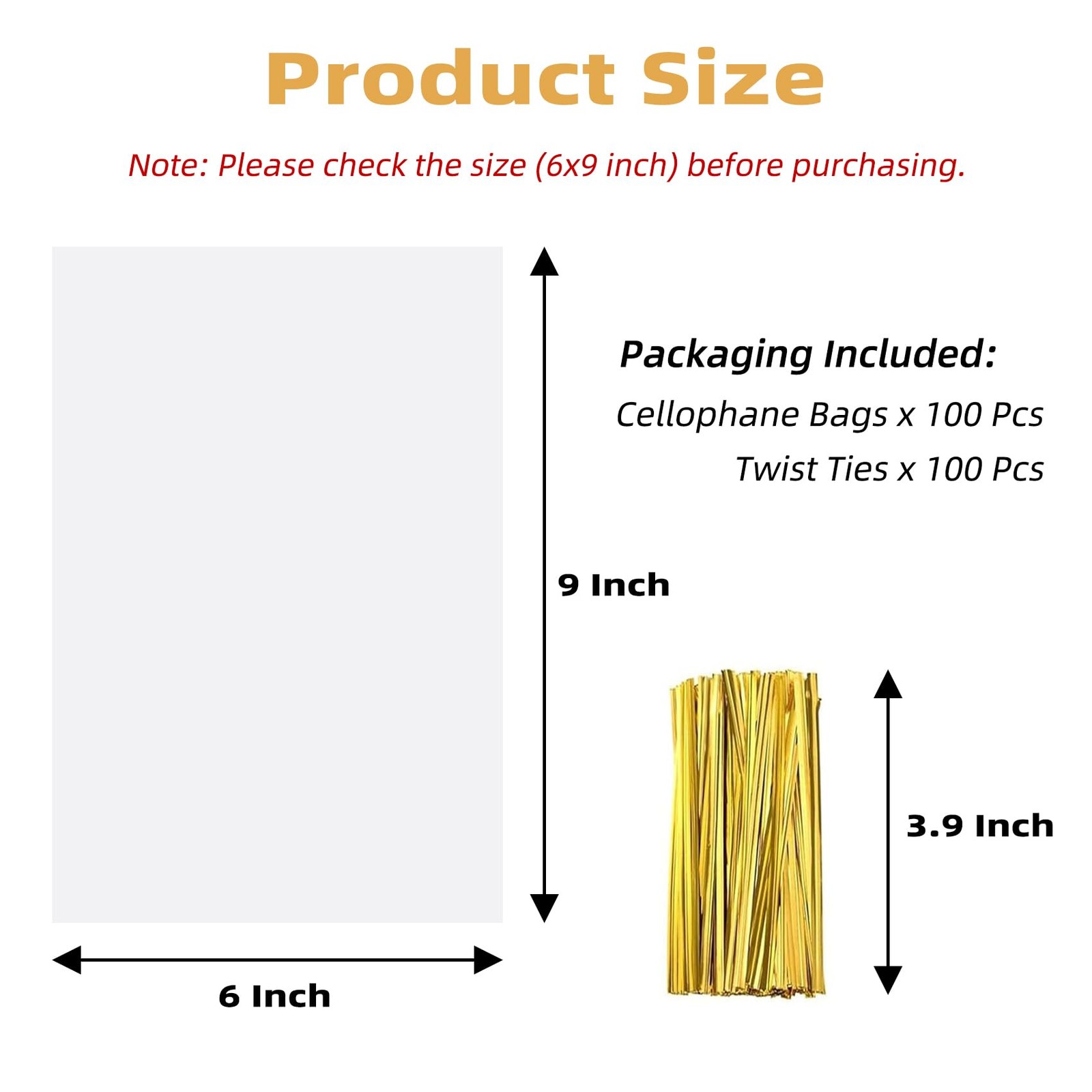 Cellophane Treat Bags, 6×9 Inches Clear Cellophane Bags With Twist Ties