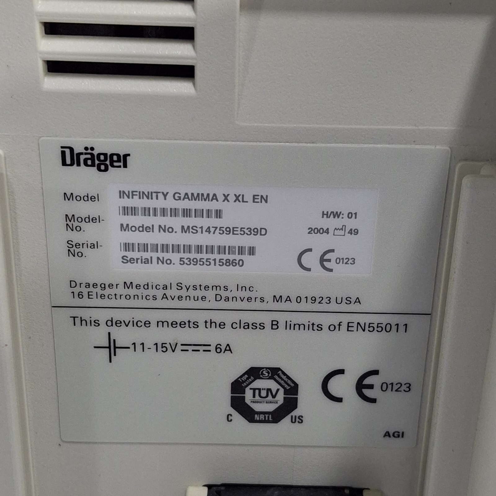 Draeger Medical Infinity Gamma X XL Patient Monitor