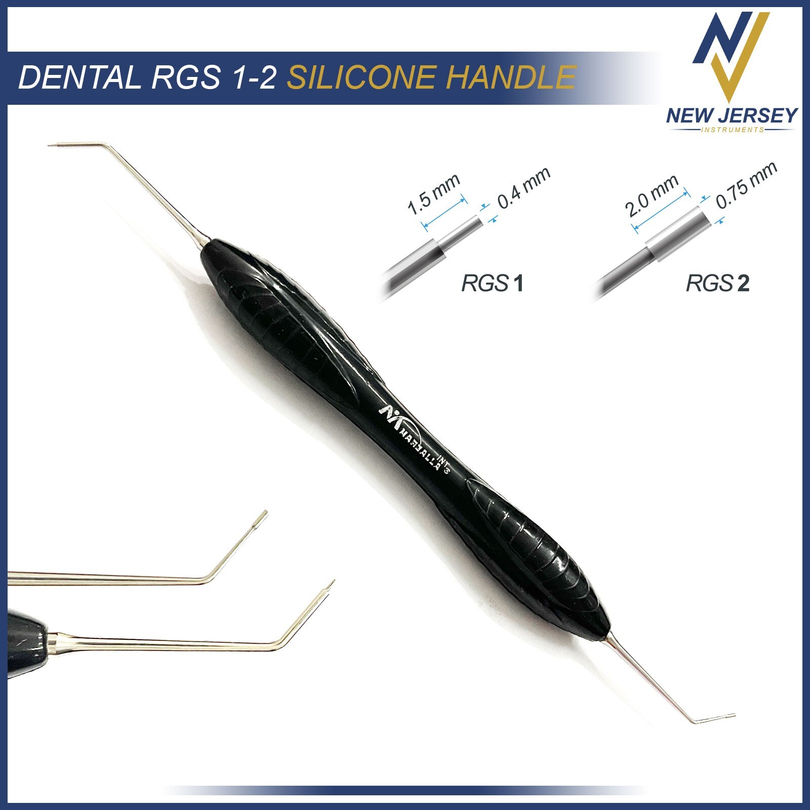 Dental Instrument RGS 1-2 / 3-4 Silicone Handle Depth Dimensions for Restoration
