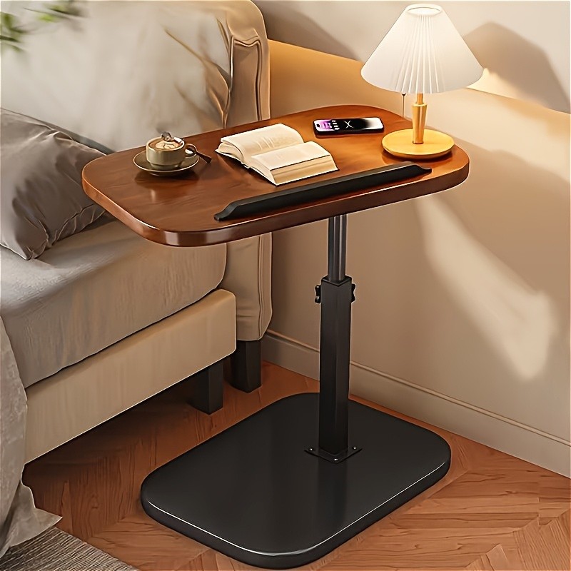Walnut C-Shaped Sofa Bed Tray Table – Multi Functional Armrest Side Table