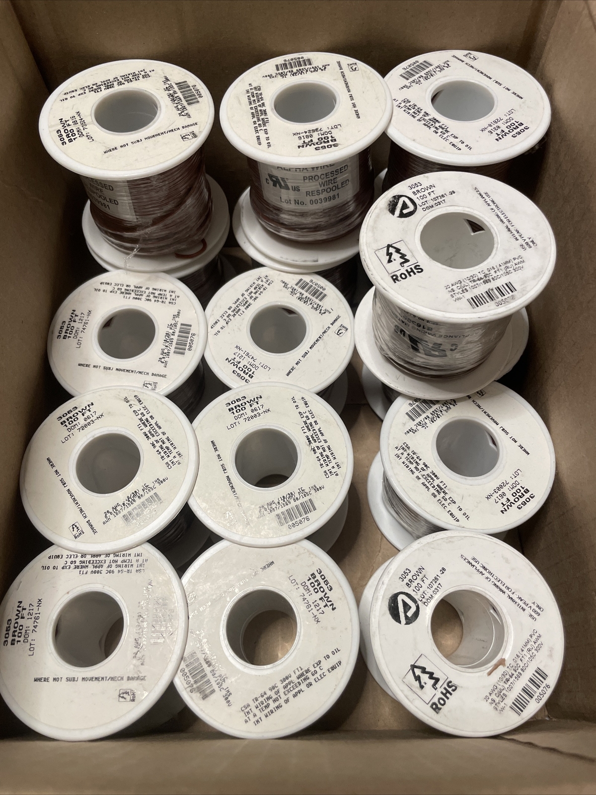 Alpha Wire 3053 Brown 20 AWG 10/30 TC 300v **16 Rolls Of 100’** 1,600’+