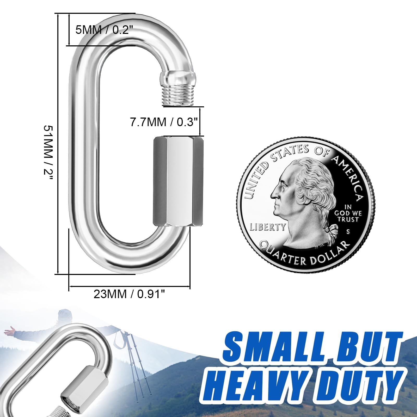 KINLINK 5PCS M5 3/16 Quick Link Chain Connector, 304 M5-1.97IN, Silver-5PC