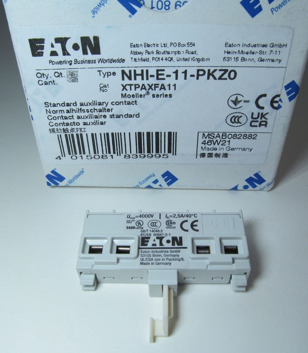 EATON MOELLER NHI-E-11-PKZ0 FRONT MOUNT AUXILIARY CONTACT 1 NO 1 NC XTPAXFA11