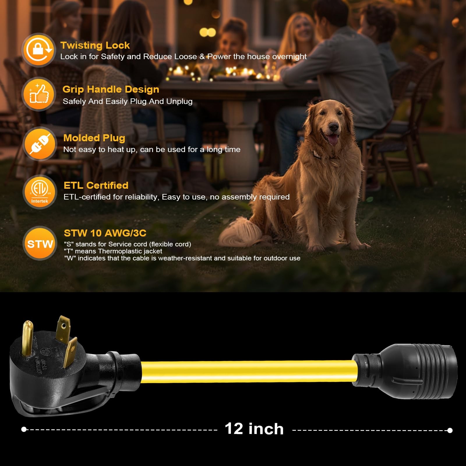 MOMUZLLY NEMA TT-30P to L14-30R Generator L14-30R, Black and Yellow