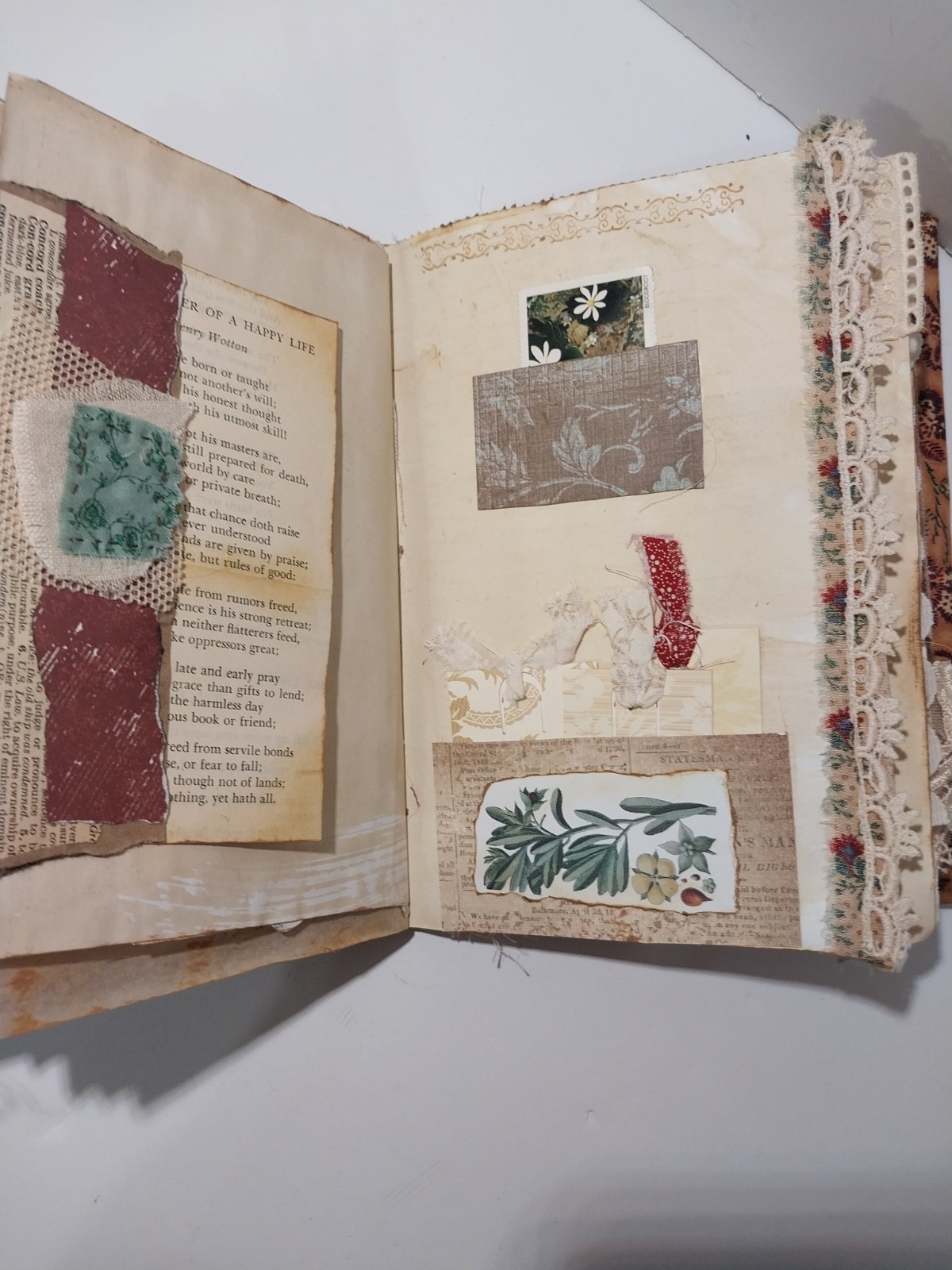 Junk Journal Boho Style Antique Vtg. Ephemera Handmade Book Lg. 9″x6.5″ 116 Pg.