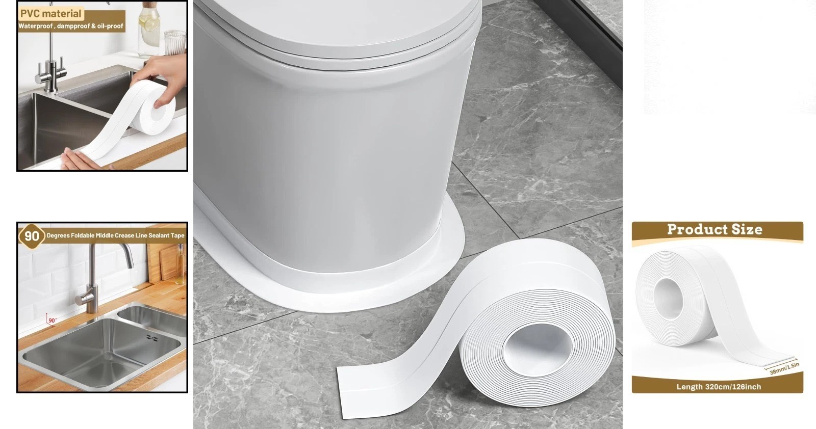 Versatile Self-Adhesive Caulk Tape for Bathrooms & Kitchens – Waterproof, 10.5ft