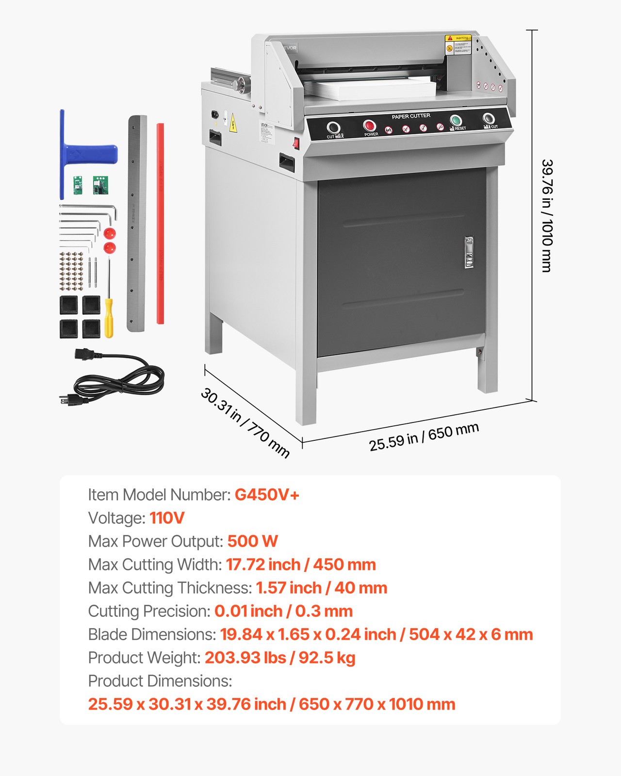 VEVOR Electric Paper Cutter 17.72 in Cutting Width 1.57 in Cutting Thickness
