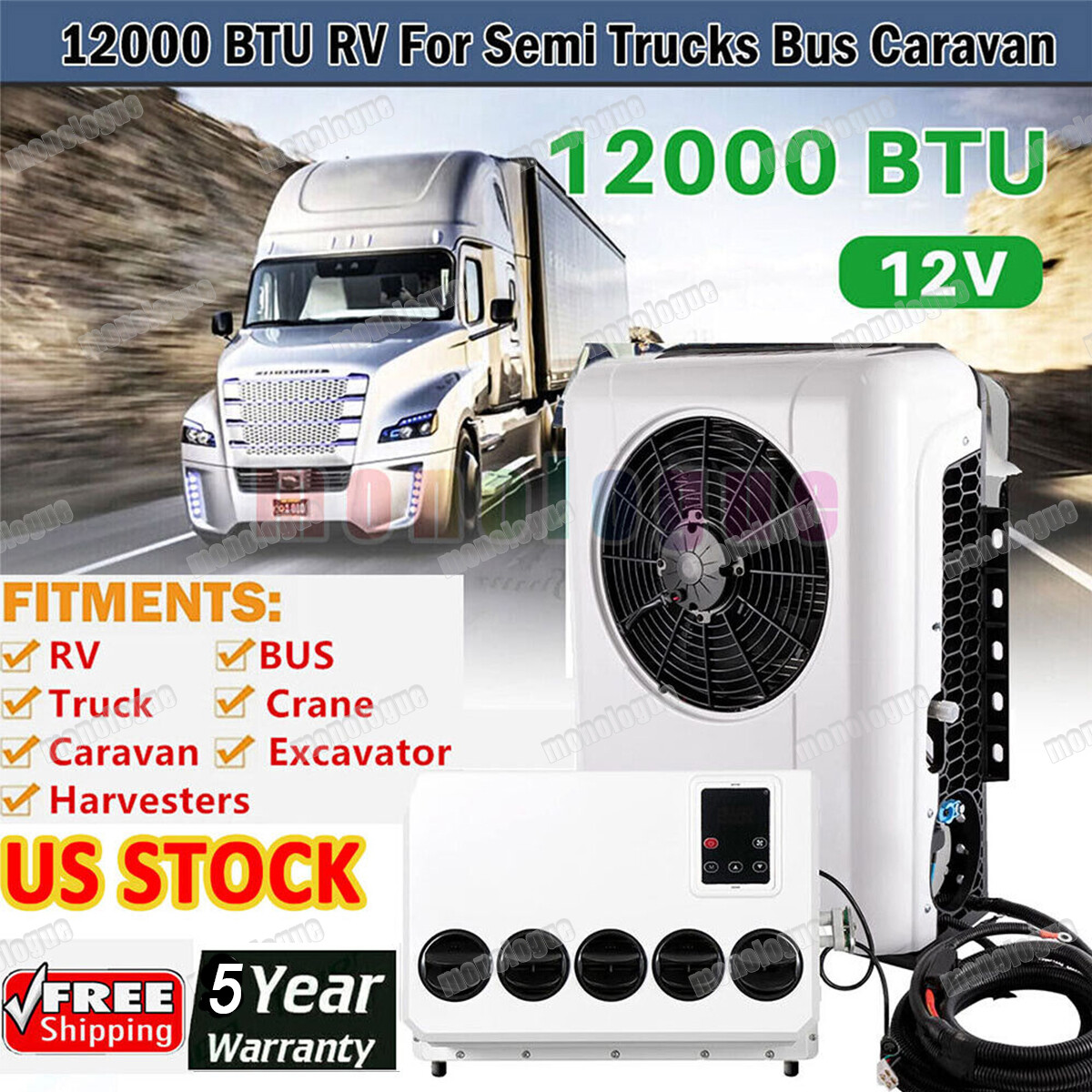 12V Truck Air Conditioner 12000 BTU Car Cab RV AC Unit Fit Bus Caravan Cooling