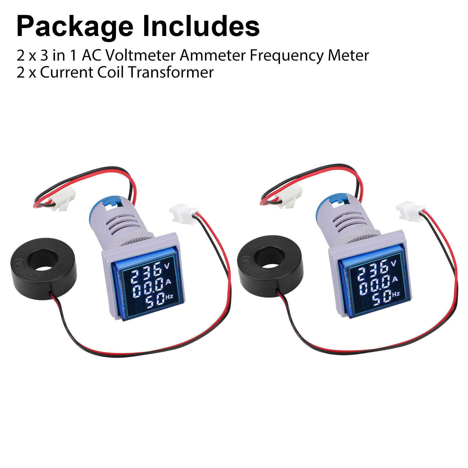 Lots of AC 60-500V 0-100A 22mm 3in1 Voltmeter Ammeter LED Digital Volt/AMP Meter