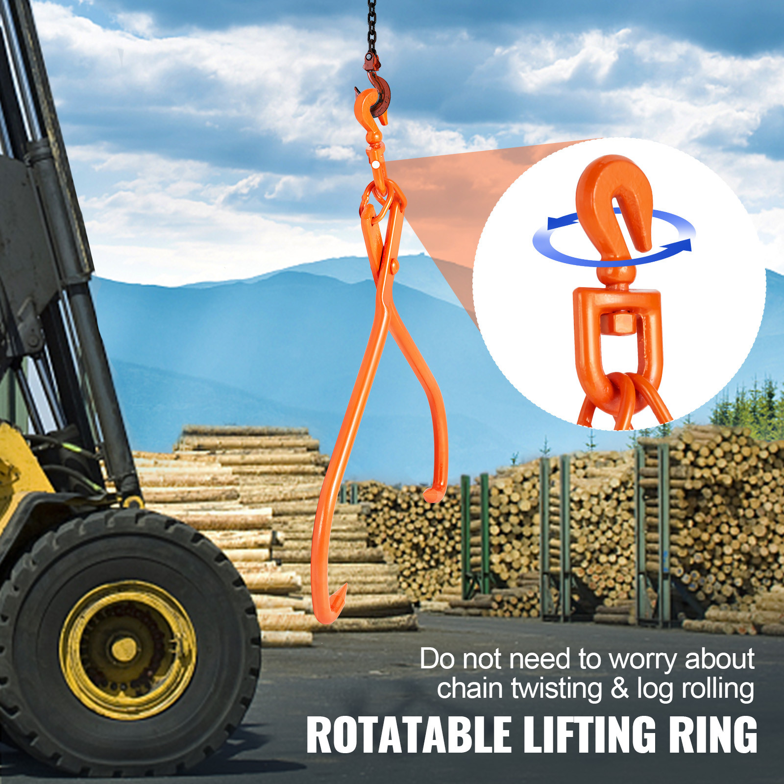 VEVOR Log Skidding Tongs 32 inch 2 Claw Log Lifting Tongs Heavy Duty Rotating