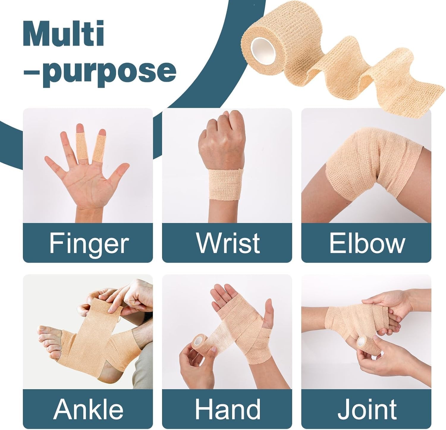 AZEN 120 Pack Self Adhesive Bandage Wrap, 2″ X 5 Yards 2IN – 120Pack, Beige