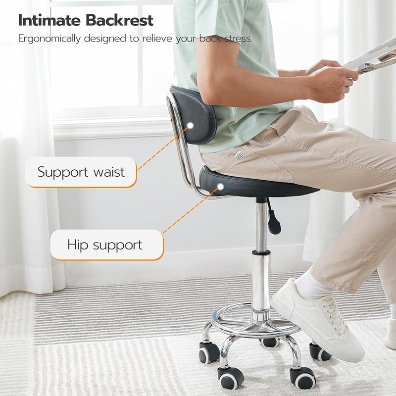 Height Adjustable Drafting Chair Rolling Stool Ergonomic Office Chair W/ Wheels