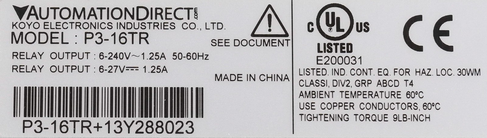 AutomationDirect Productivity3000 P3-16TR 16-Point Analog Module P316TR