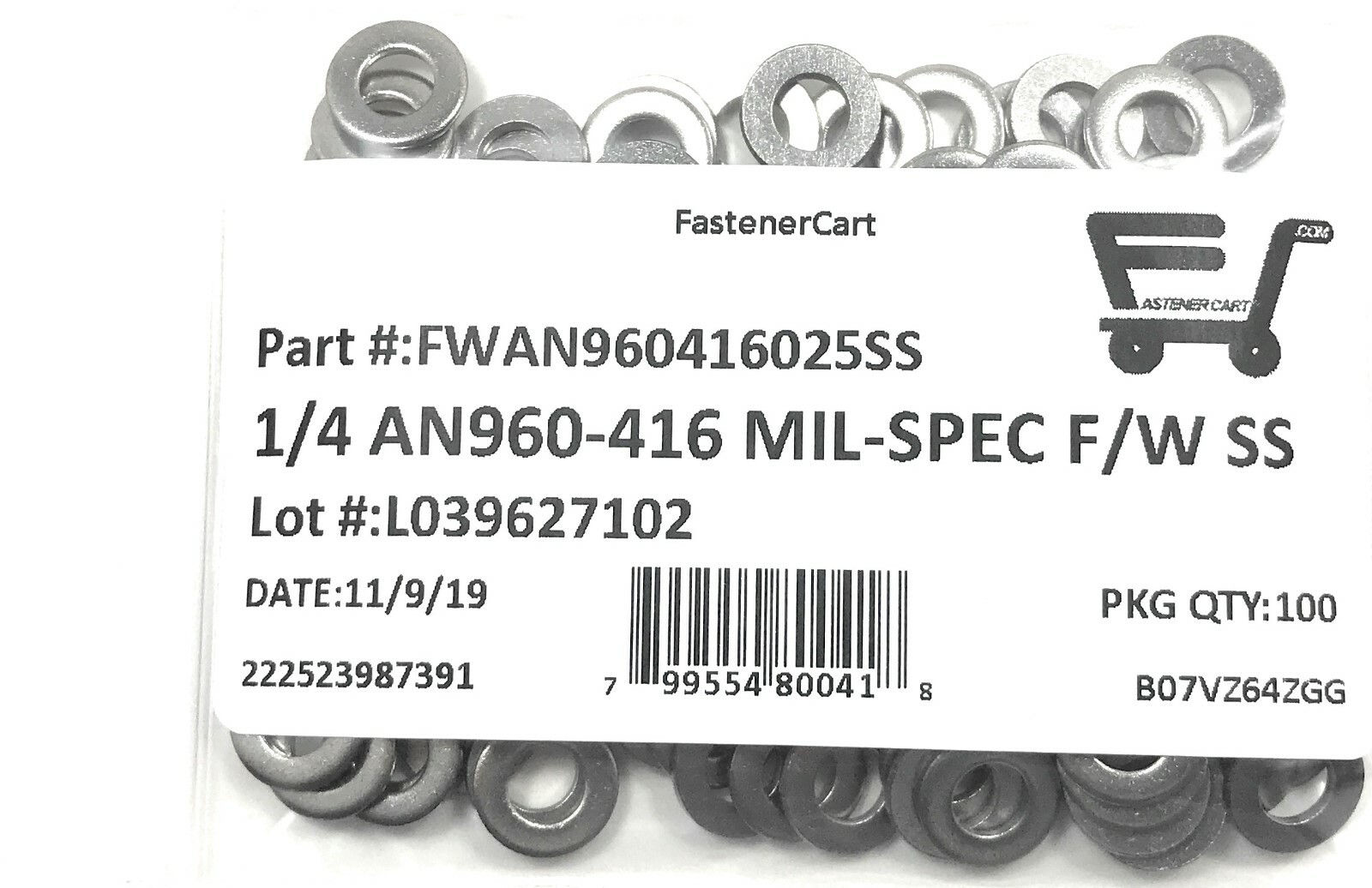 (100) 1/4 AN960-416 Mil-Spec Washers Stainless Steel AN960416 (100 Pieces)