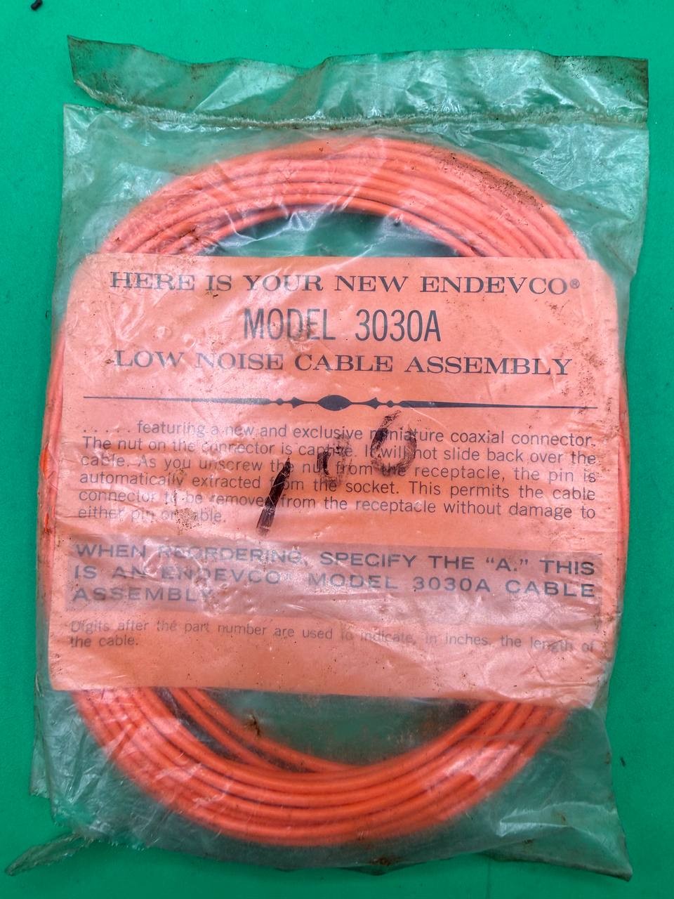 Lot of 2 Endevco 3030A Low Noise Transducer Cable Assemblies RE