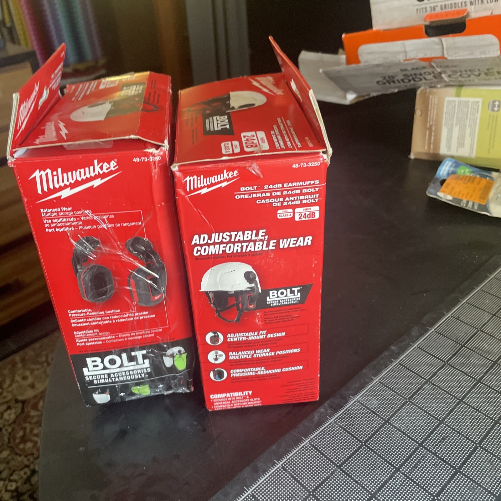 (Lot of 2) Milwaukee 48-73-3250 BOLT 24dB Adjustable Comfortable Wear Earmuffs