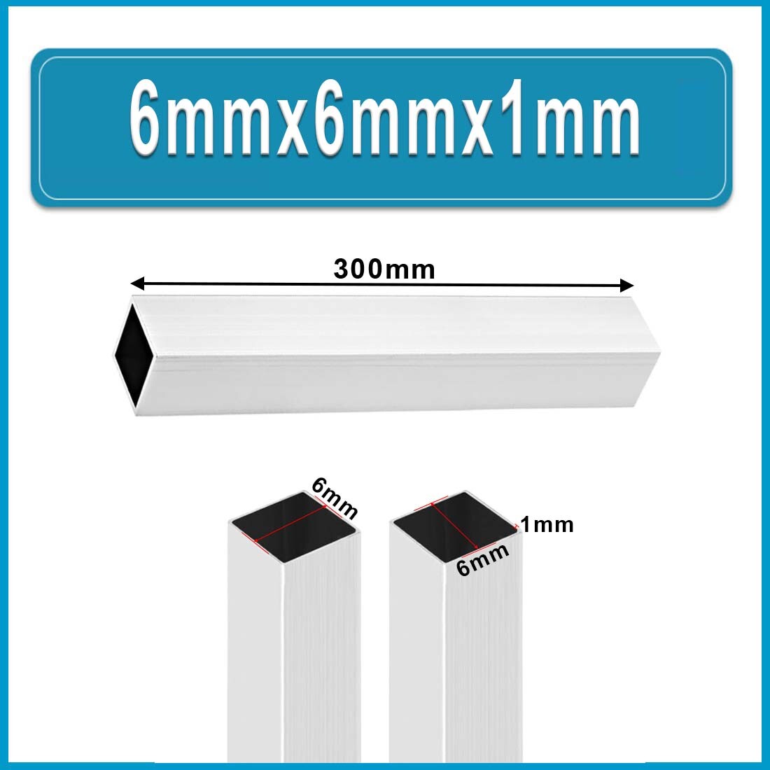 Aluminium Square Box Section Tube Length 300mm Wall Thickness 1/1.5/2/3/4/5mm
