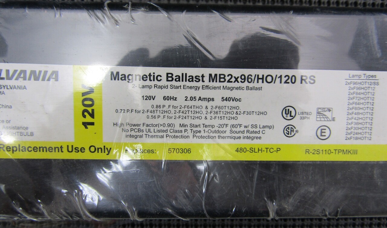 SYLVANIA MB2x96/HO/120 RS 120V 60HZ 2.05A MAGNETIC BALLAST – FACTORY SEALED