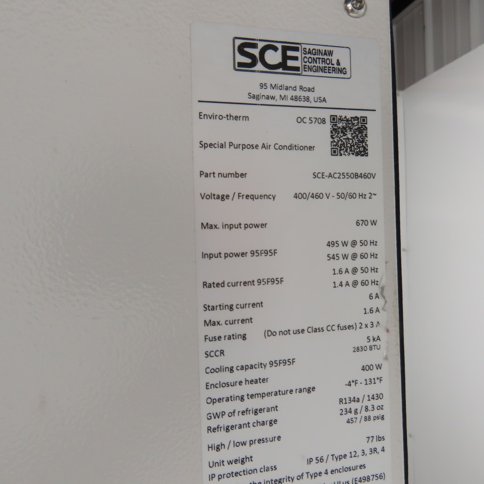 Saginaw SCE-AC2550B460V Enviro-Therm 2830 BTU Enclosure Air Conditioner 400/460V