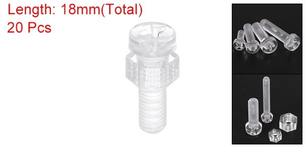 20 Set M5x15mm Clear Acrylic Phillips Round Head Screws with Hex Nuts Kit