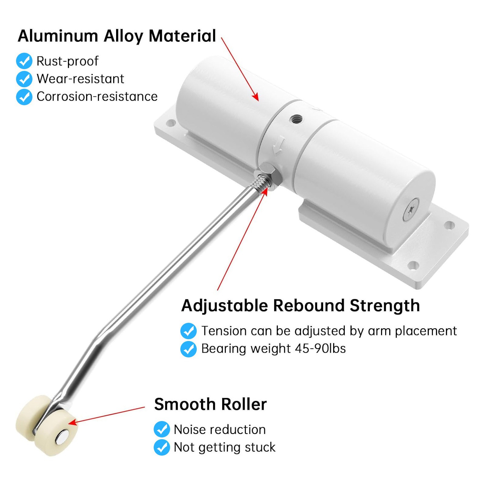 Universal Door Closer with Adjustable Spring Heavy Duty 45-90lbs for Residential