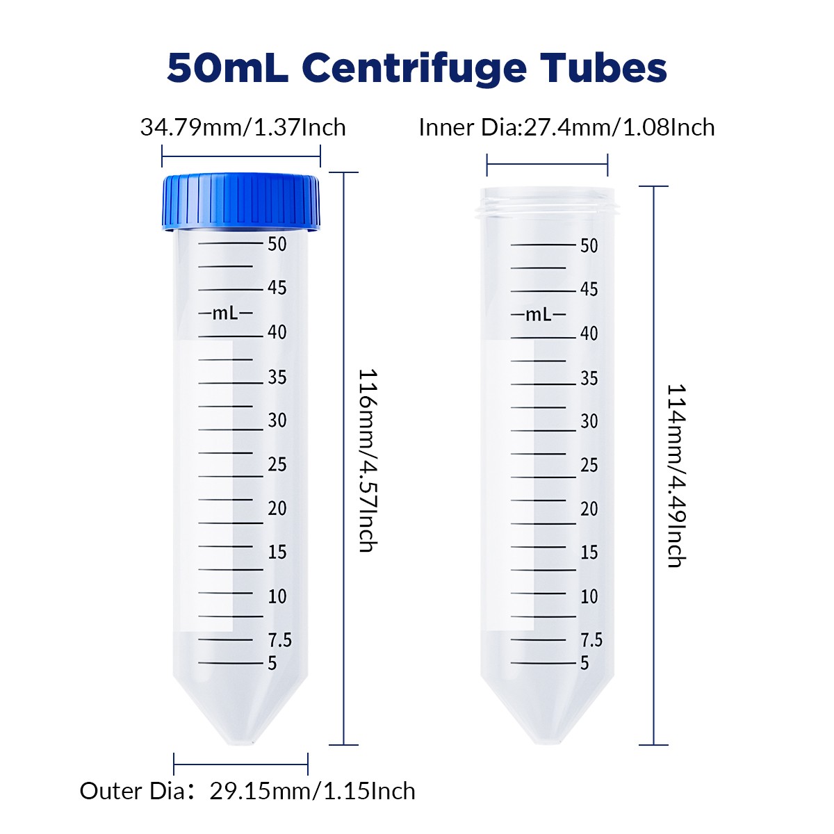 Simpure 5000x Sterile Conical Plastic Test Tubes 50mL Screw Cap DNase/RNase Free
