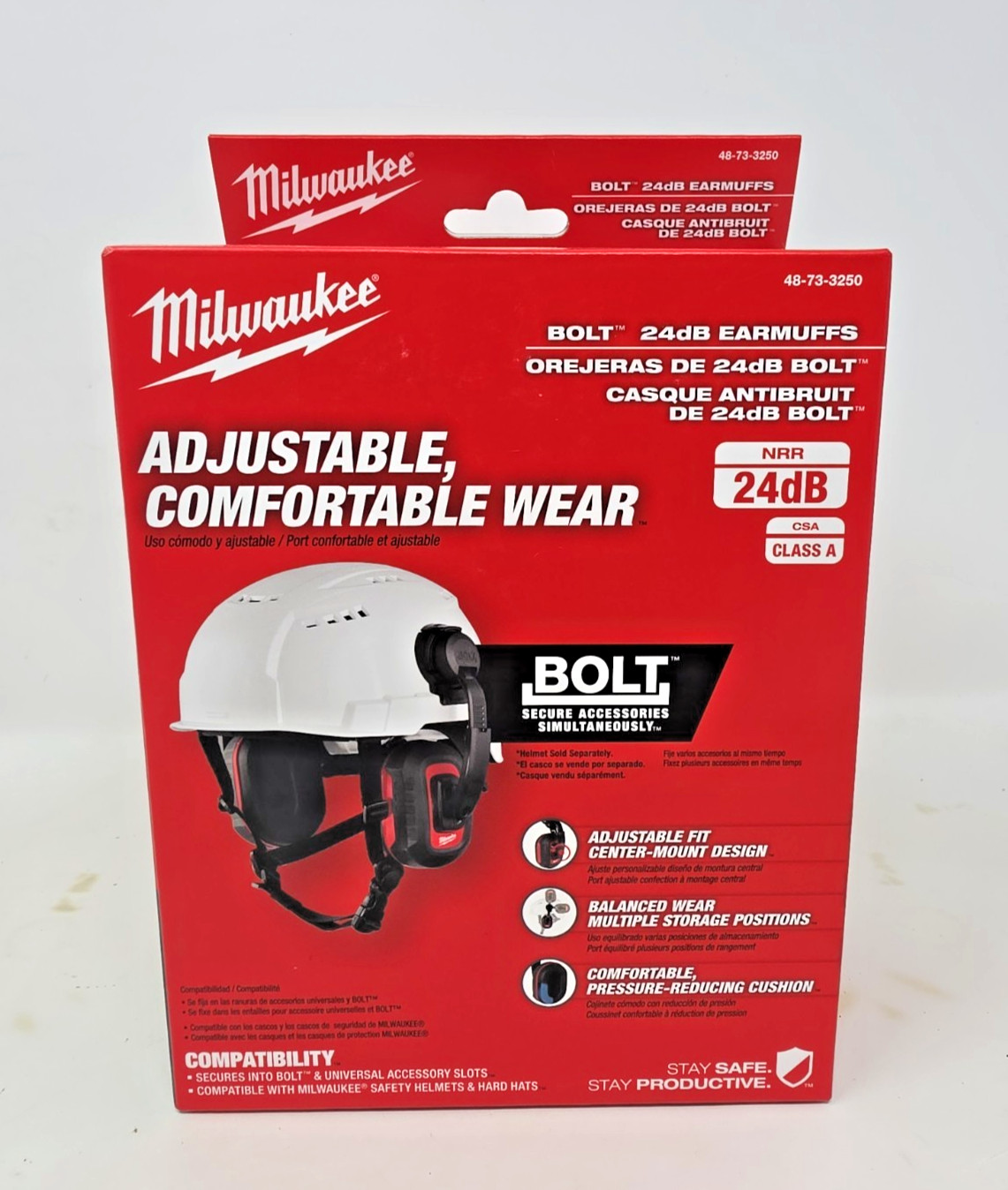 Milwaukee 48-73-3250 BOLT 24dB Earmuffs, Use with Safety Helmets and Hard Hats.