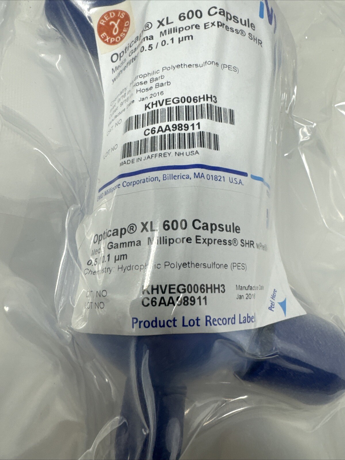 Millipore Opticap XL 600 Capsule Gamma SHR KHVEG006HH3 0.5/0.1 UM Lab Supply New
