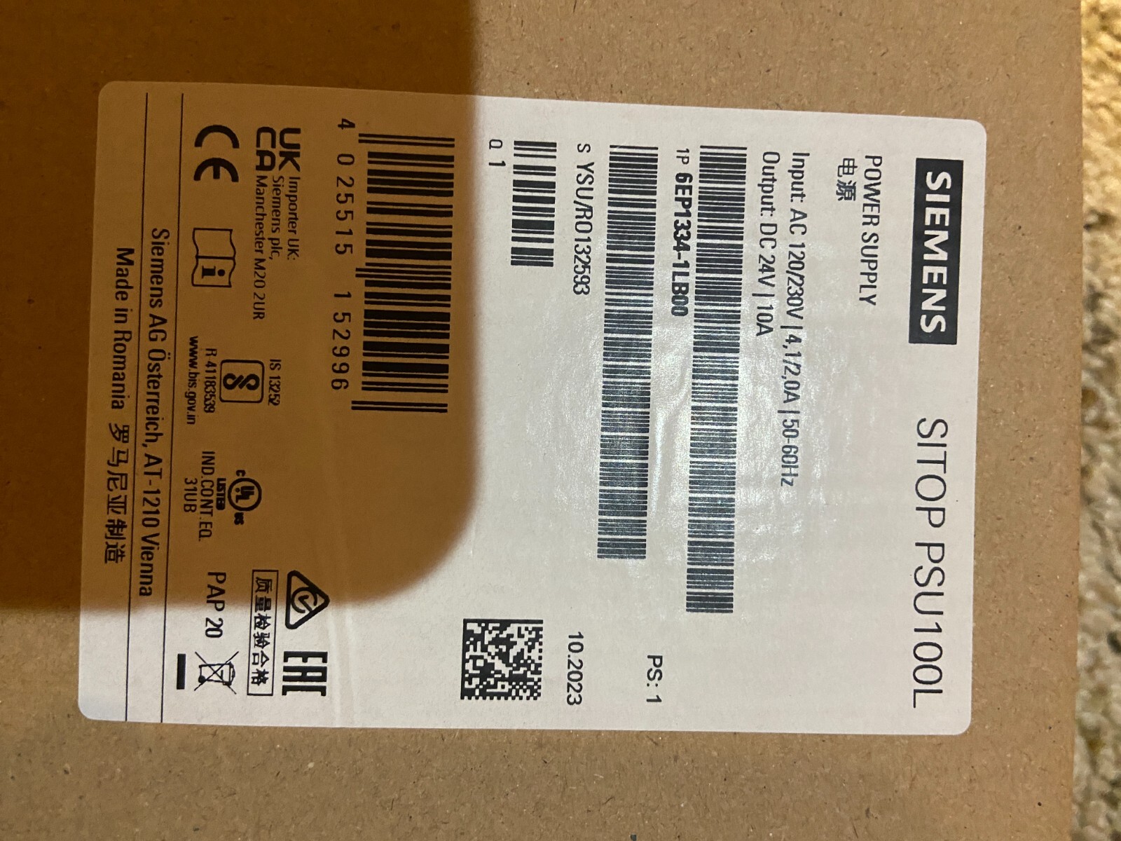 Siemens Sitop 24VDC Power Supplies. 10 Amps. Part Number 6EP1334-1LB00