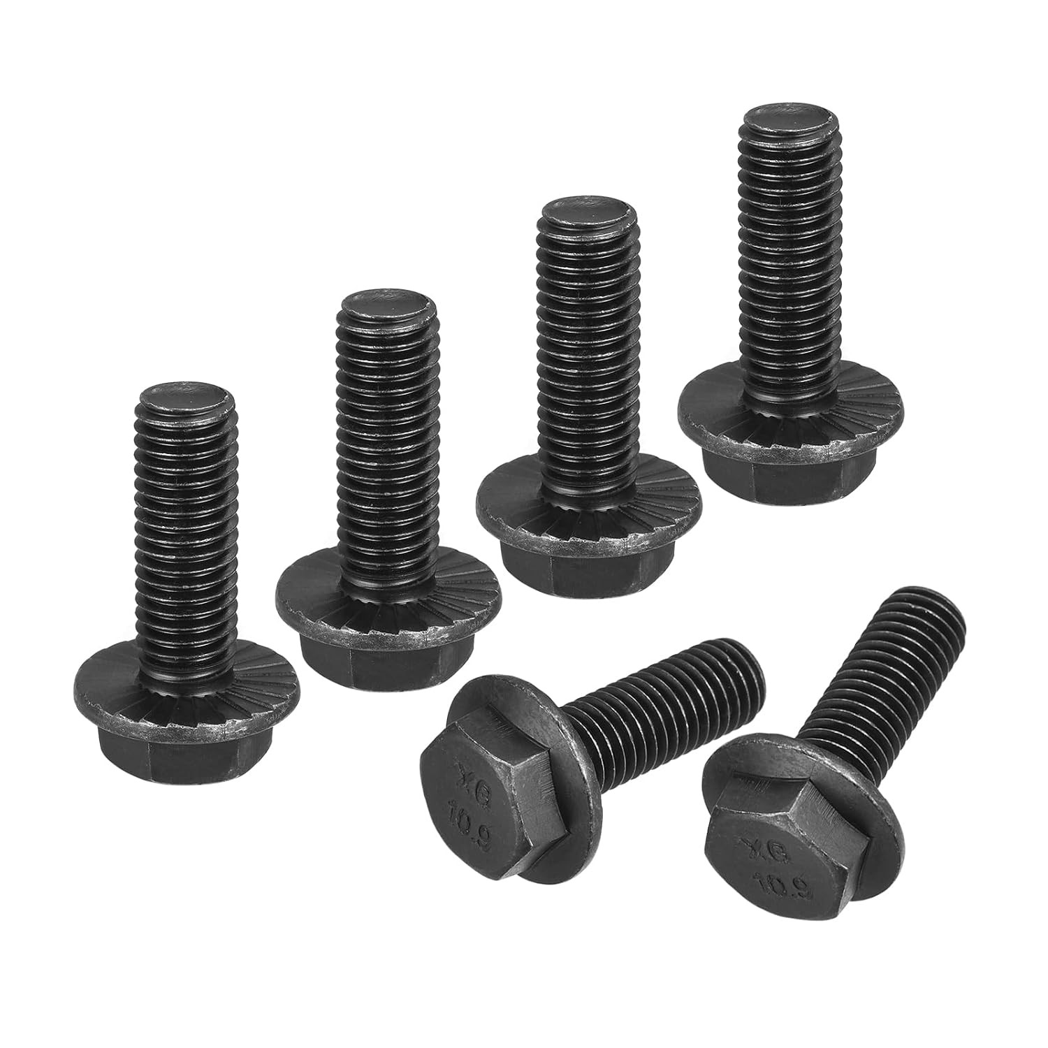M12-1.75x35mm Hex Serrated Flange Bolts 10.9 Grade Carbon Steel Screws 6pcs