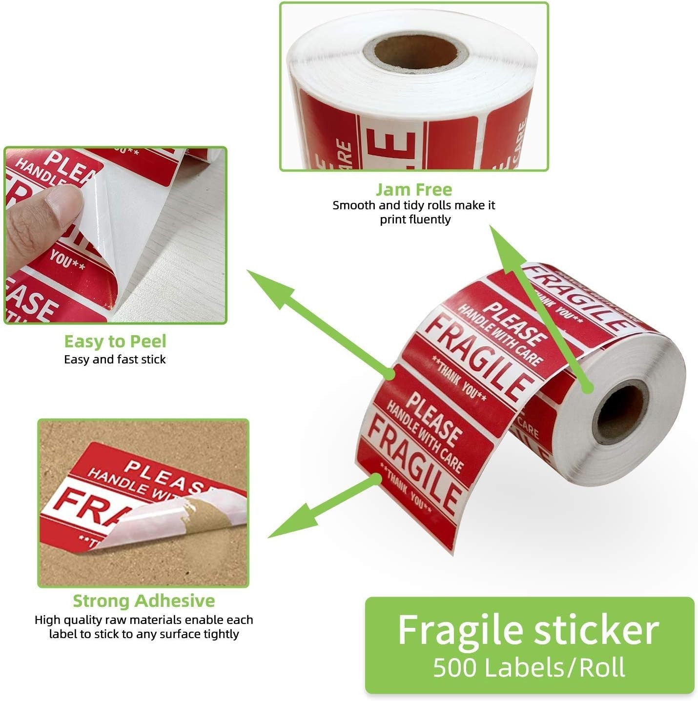 High-Quality 500 Count Fragile Labels – Red Stickers for Careful Shipping