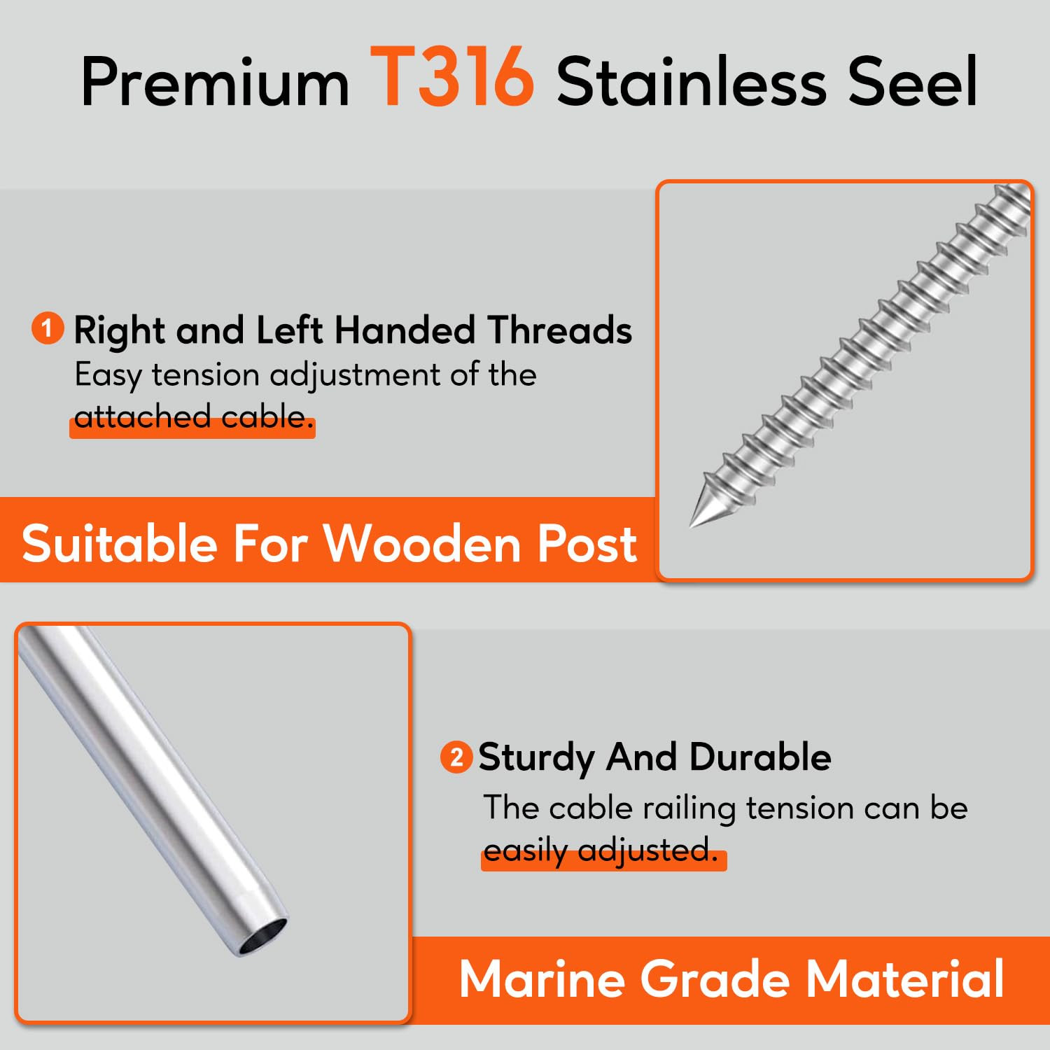100Pack 1/8′ Left & Right Handed Thread Swage Lag Screws, T316 Stainless Steel H