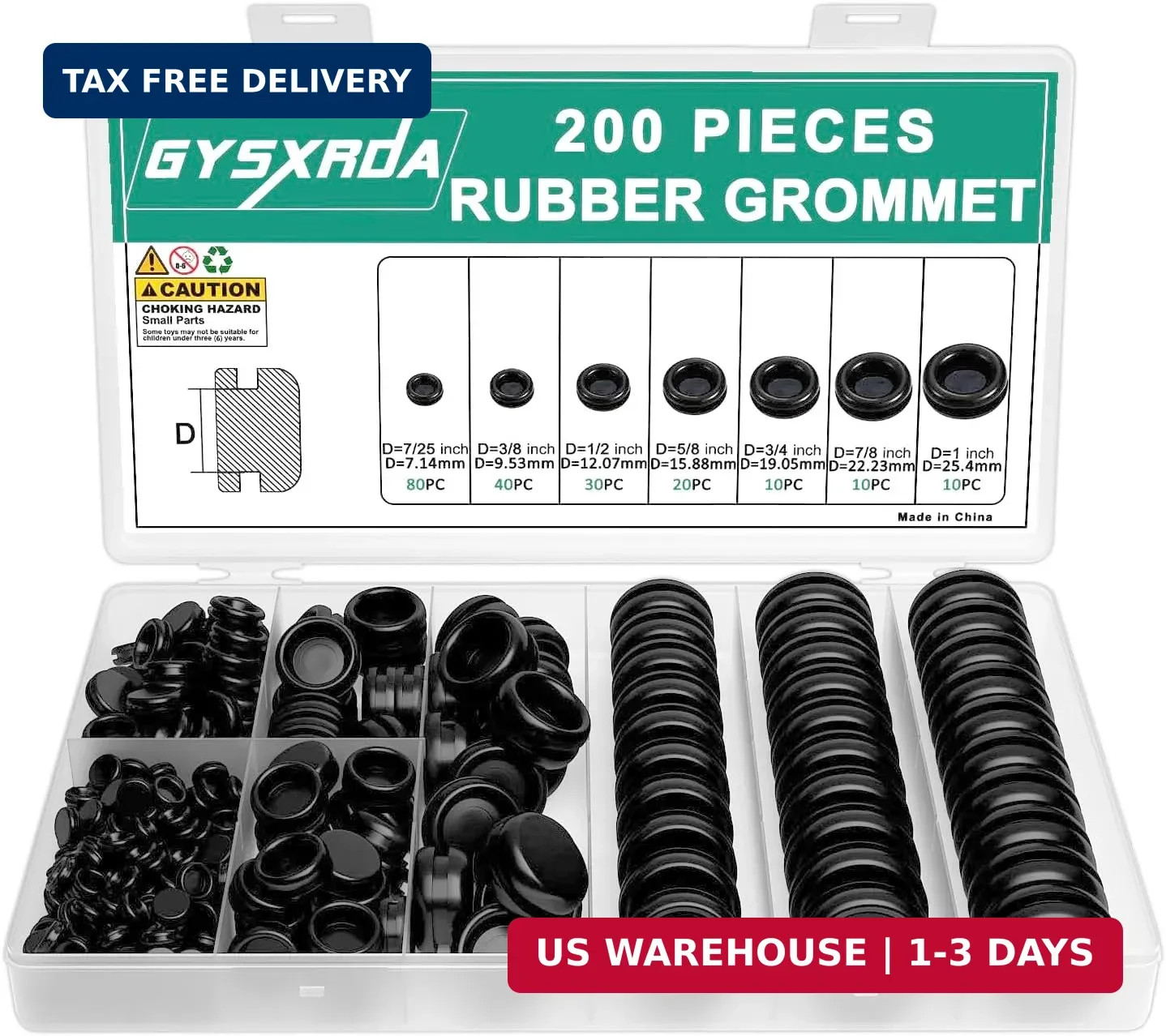 Rubber Grommet Kit 200 Pack – 7 Sizes Firewall Rubber Hole Plugs – Automotive, H