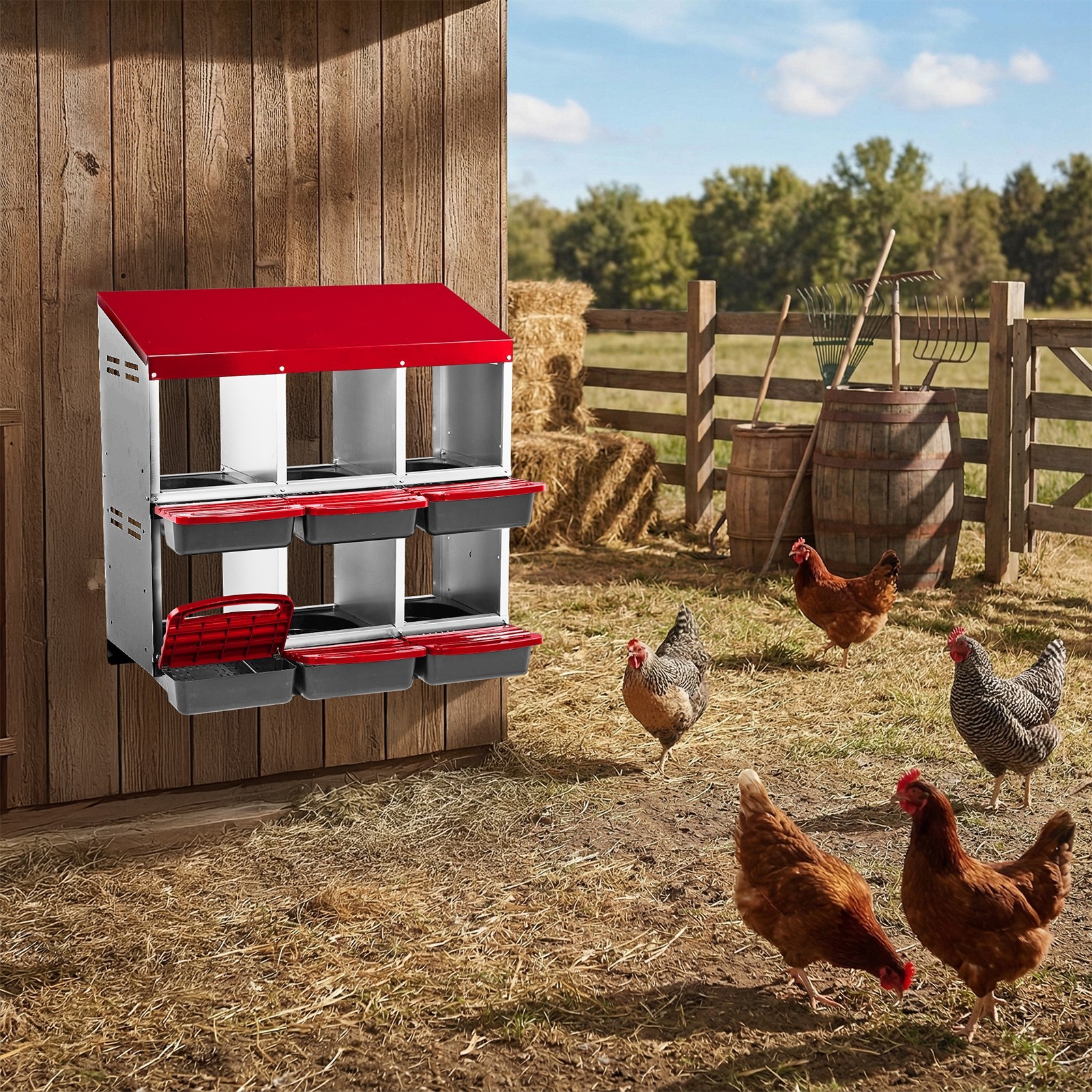Wall Mount Chicken Nesting Box 6 Compartment Nesting Box Laying Eggs Brooder Box