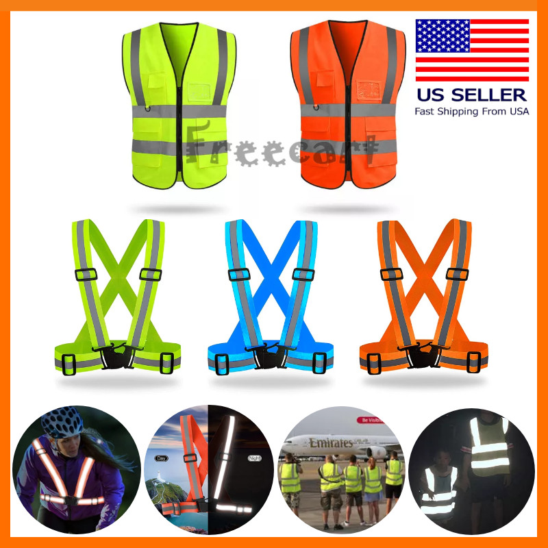 5 Pockets Safety Vest Reflective Belt Straps W/ High Visibility Stripes Security