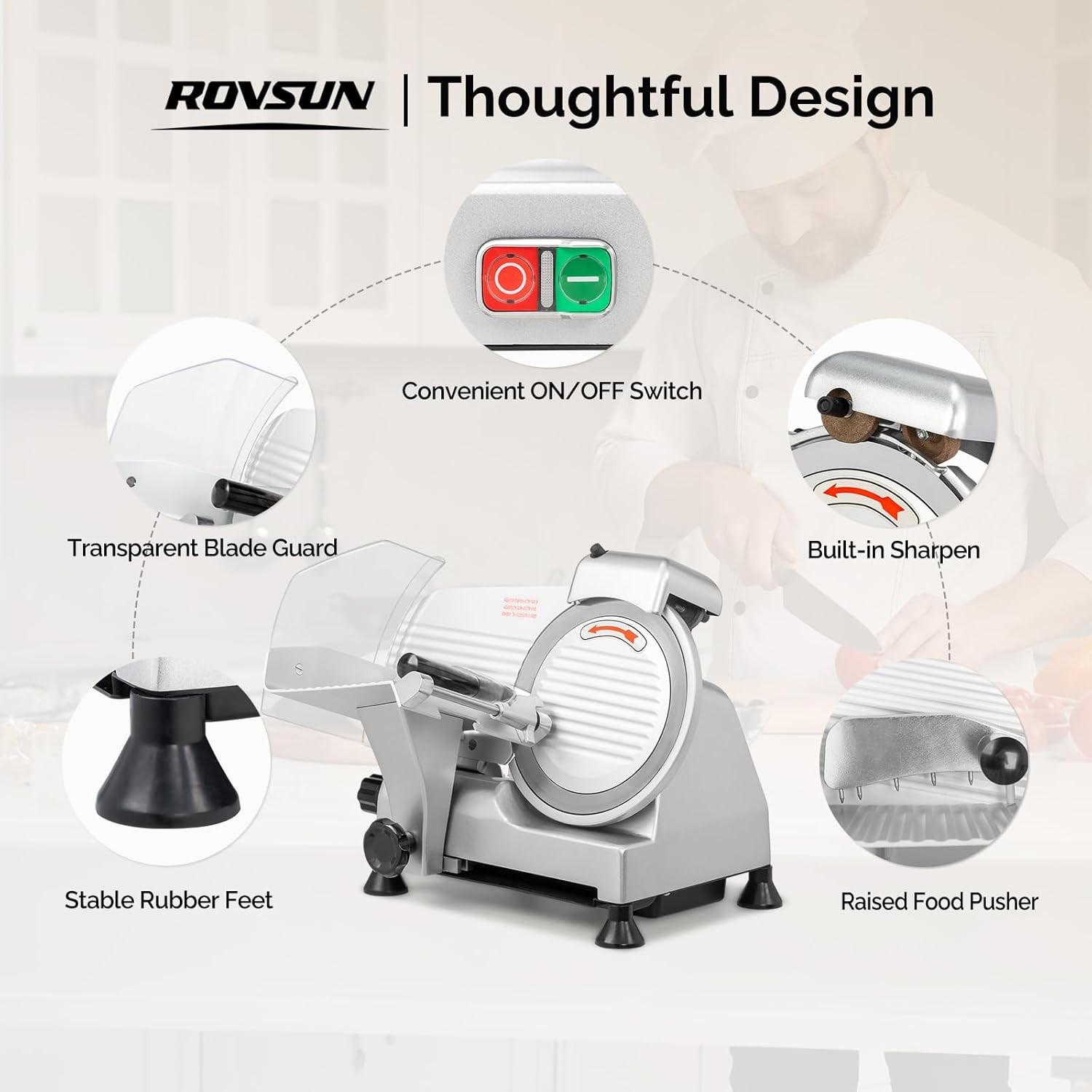 ROVSUN Commercial Electric Meat Slicer Machine, 10″ Food Cutter Deli Cheese 240W